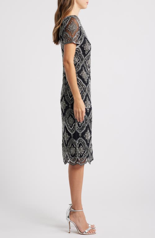 Pisarro Nights Stain Glass Beaded Cocktail Dress In Black/silver