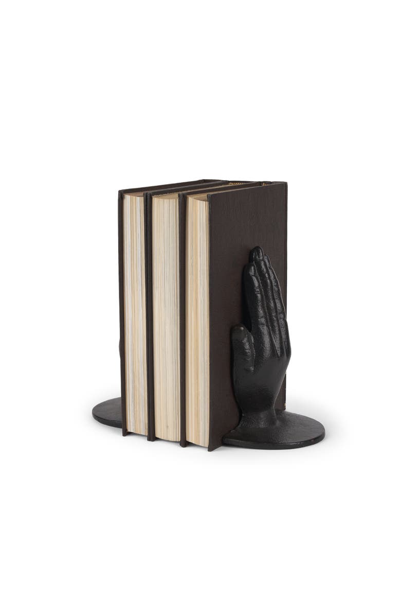 Praying Hands Bronze Cast Iron Book Ends, Main, color, Black