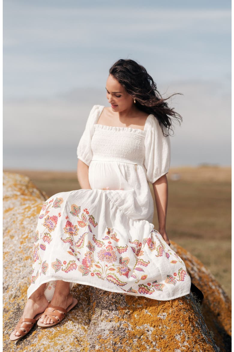 Maternity and Nursing Behemian style Smock Long Dress Mila, Alternate, color, Multicolor