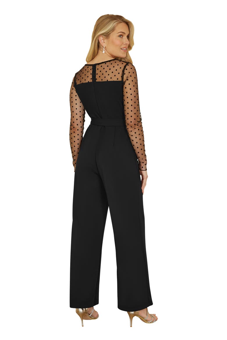 Black Spot Mesh Stretch Jumpsuit, Alternate, color, Black