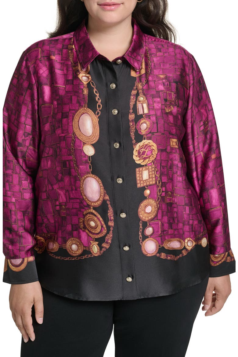 Printed Long Sleeve Button Front Shirt, Main, color, CHERRY LACQUER COMBO