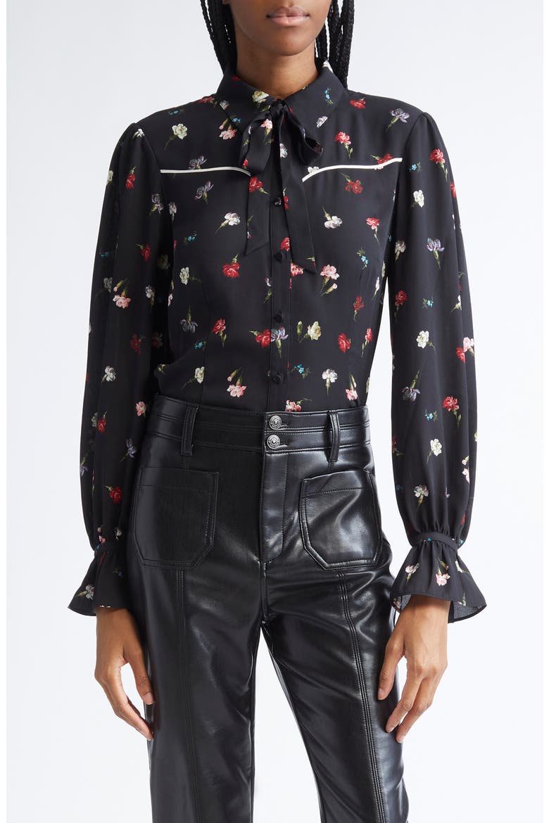 Kelela Print Tie Neck Shirt, Main, color, BLACK MULTI