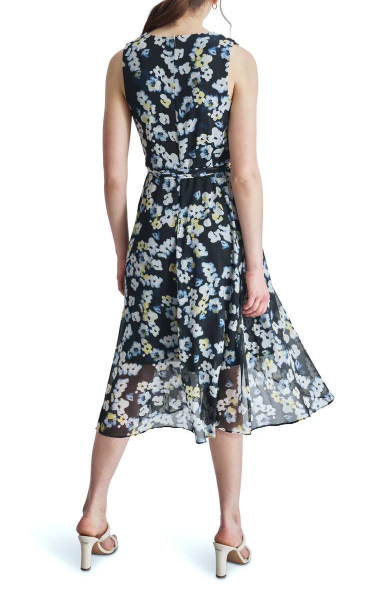 DKNY Surplice V-Neck Faux Wrap Midi Dress, Alternate, color, Navy/ Lemon