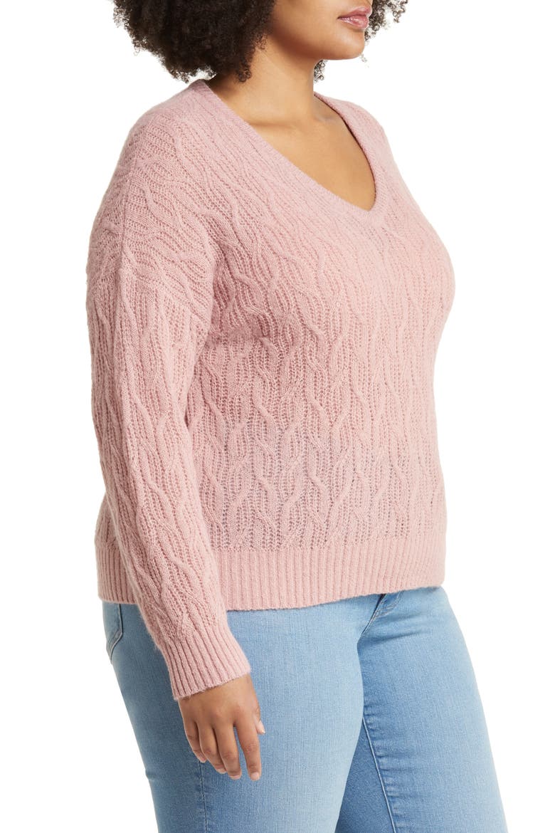 Open Stitch Cable Knit Sweater, Alternate, color, HEATHER DUSTY BERRY