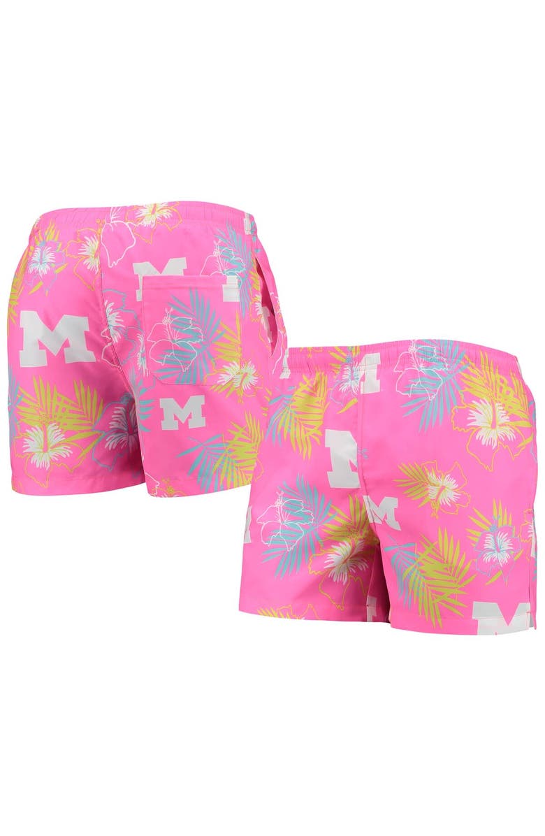 FOCO Men's FOCO Pink Michigan Wolverines Neon Floral Swim Trunks, Alternate, color, 