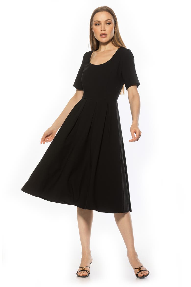 Imani Pleated Short Sleeve Dress, Alternate, color, BLACK