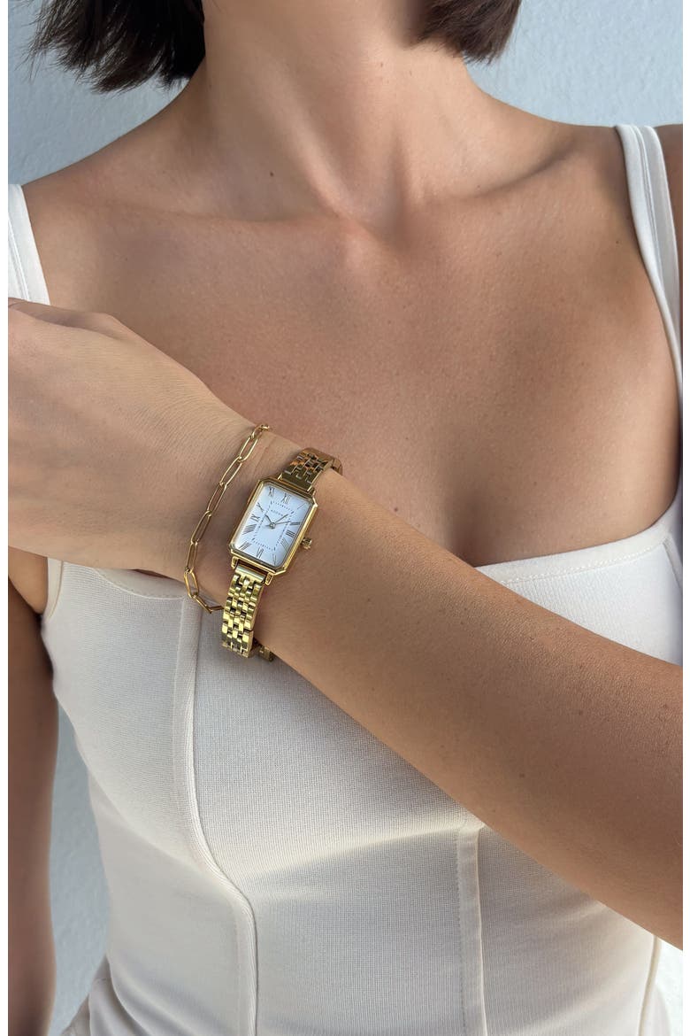 Prague Quartz Bracelet Watch, 27.5mm x 20.5mm, Alternate, color, GOLD/ WHITE