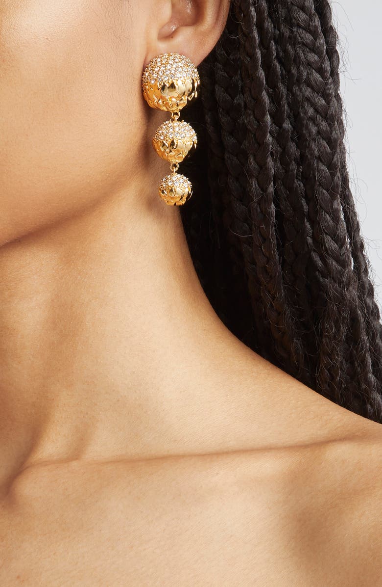 Oscar de la Renta Artichoke Pavè Drop Earrings, Alternate, color, Crystal