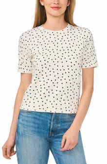 CeCe Printed Short Sleeve Cotton Sweater