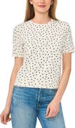 CeCe Printed Short Sleeve Cotton Sweater