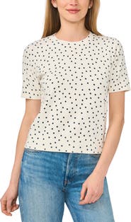 CeCe Printed Short Sleeve Cotton Sweater