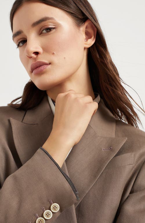 Shop Brunello Cucinelli Twill Blazer With Monili In Cocoa