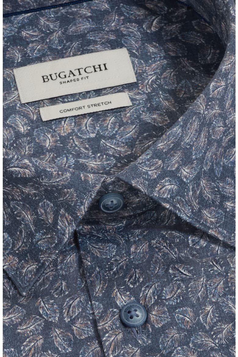 Julian Shaped Fit Leaf Print Stretch Button-Up Shirt, Alternate, color, STEEL