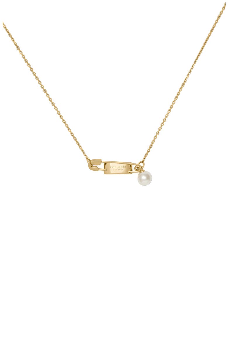 Sam Tag Safety Pin Pendant Necklace, Main, color, CREAM/ GOLD