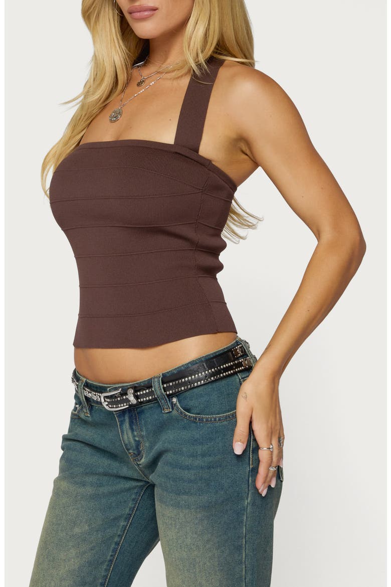 Esmerela Bandage Crop Halter Top, Alternate, color, BROWN