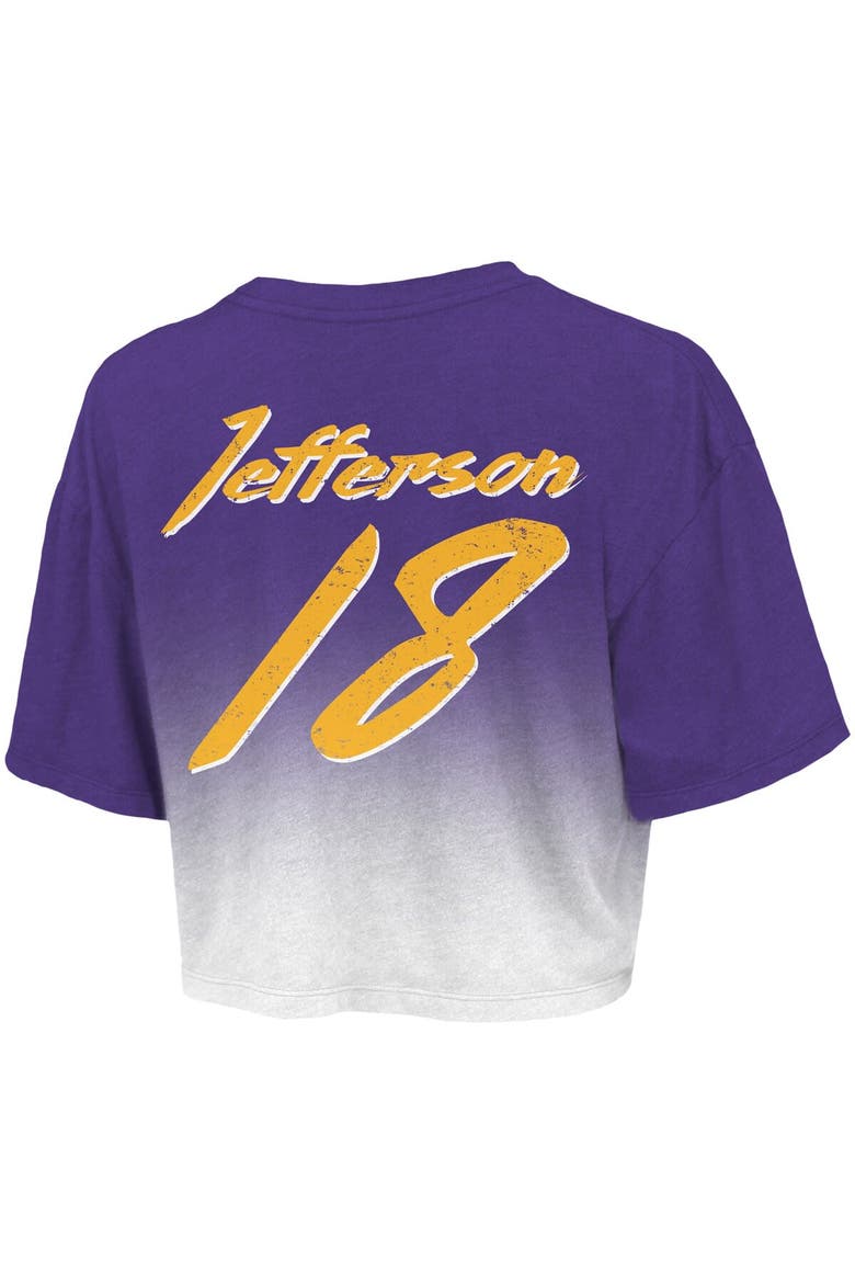 Women's Majestic Threads Justin Jefferson Purple/White Minnesota Vikings Dip-Dye Player Name & Number Crop Top, Alternate, color, Purple
