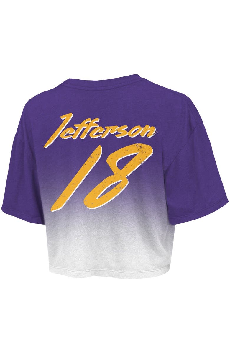 Majestic Threads Women's Majestic Threads Justin Jefferson Purple/White Minnesota Vikings Dip-Dye Player Name & Number Crop Top, Alternate, color, Purple