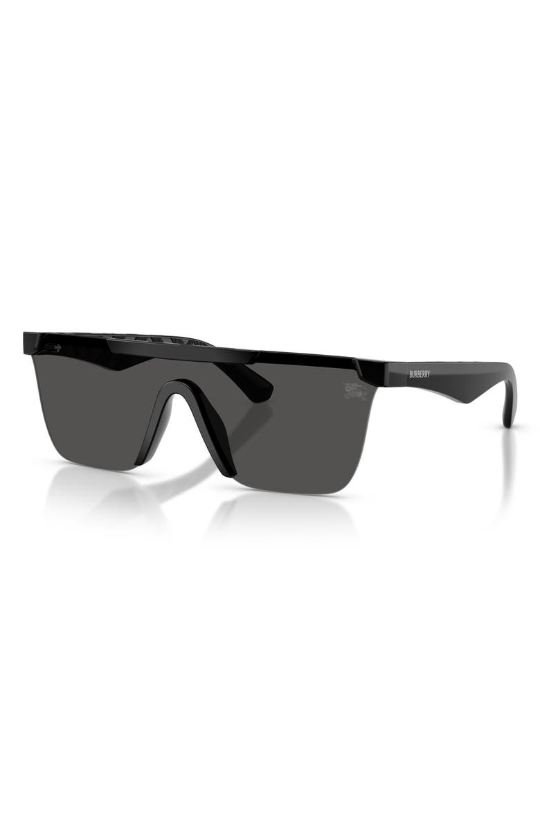 Burberry 141mm Rectangular Shield Sunglasses, Alternate, color, Black / Dark Grey
