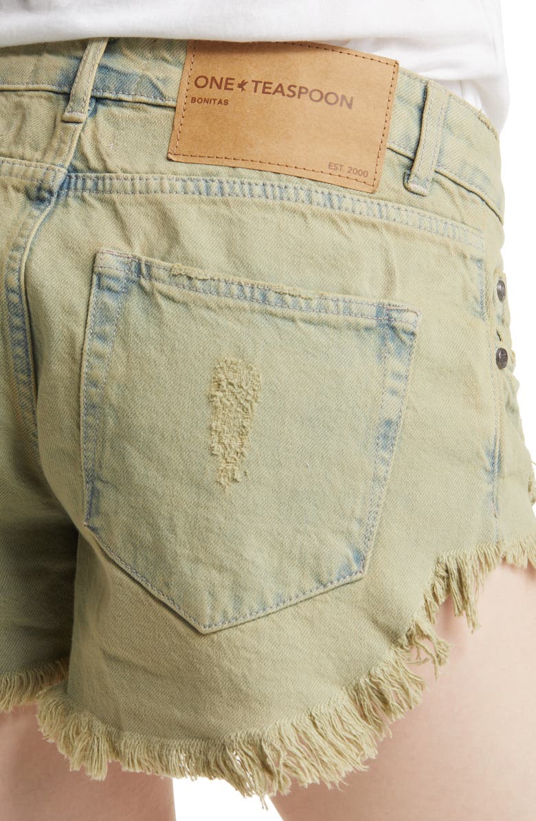 One Teaspoon Khaki Haze Bonita Low Rise Denim Shorts, Alternate, color,