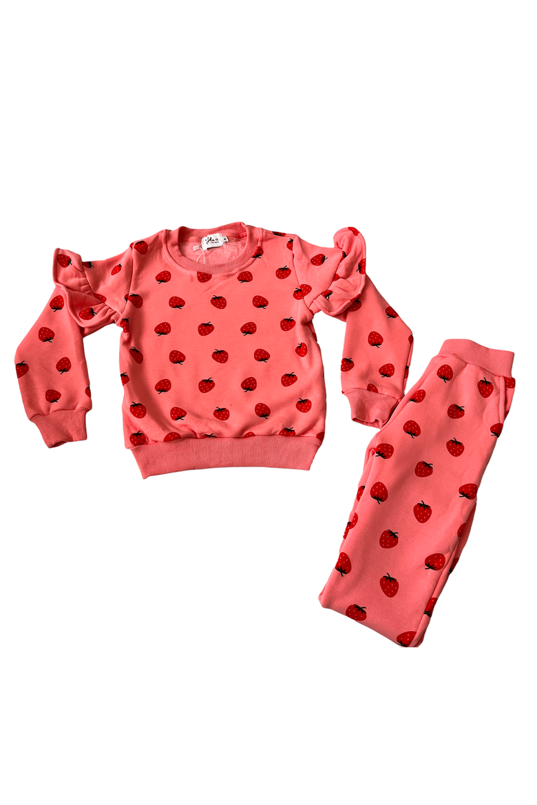 Strawberry Ruffle Joggers Set, Main, color, Pink