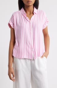 beachlunchlounge Daria Stripe Short Sleeve Button-Up Shirt