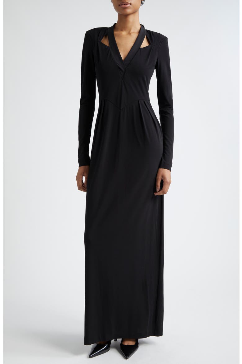 Cutout Long Sleeve Gown, Main, color, SOLID BLACK