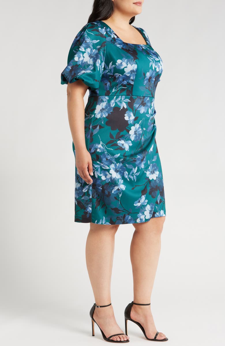 Alex Evenings Floral Sheath Dress, Alternate, color, Teal Multi