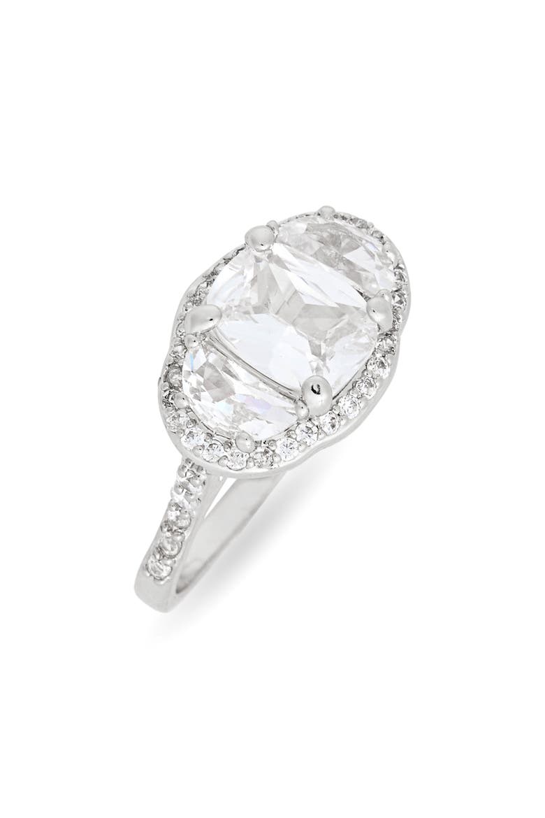 Cubic Zirconia Oval Halo Ring, Main, color, CLEAR- SILVER