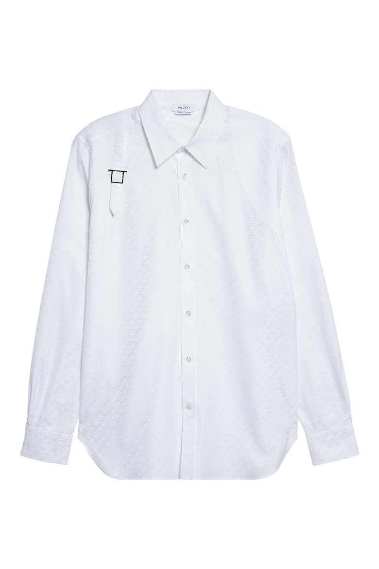 Harness Strap Skull Print Cotton Poplin & Piqué Button-Up Shirt, Alternate, color, WHITE