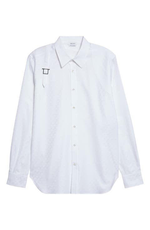 Harness Strap Skull Print Cotton Poplin & Piqué Button-Up Shirt