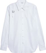 McQueen Harness Strap Skull Print Cotton Poplin & Piqué Button-Up Shirt