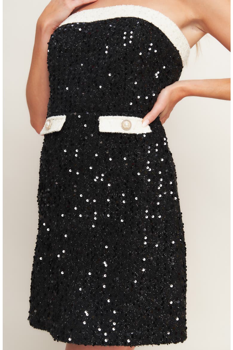Sequin Strapless Minidress, Alternate, color, BLACK