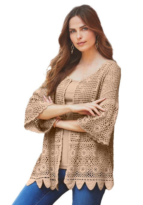 Plus Size Scallop Trim Crochet Cardigan (Plus)