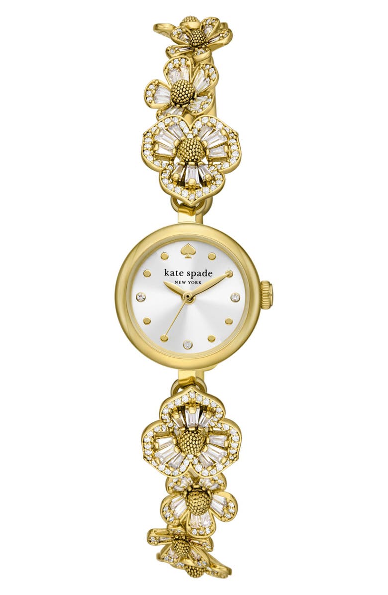 Kate Spade New York monroe floral crystal strap watch, 24mm, Main, color, Gold