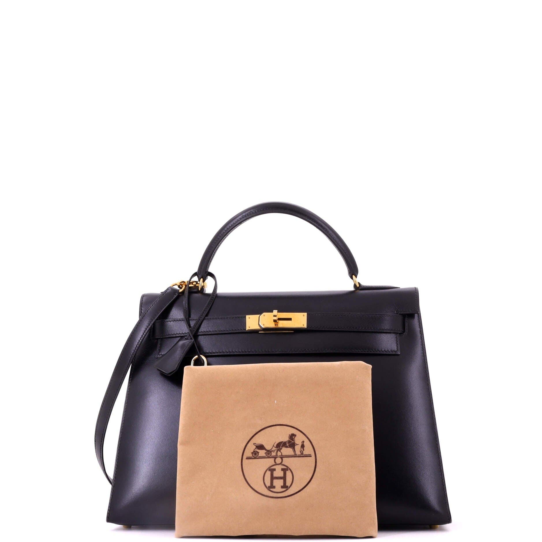 Pre-Owned Hermes Kelly Handbag Black Box Calf with Gold Hardware 32, Alternate, color, Noir