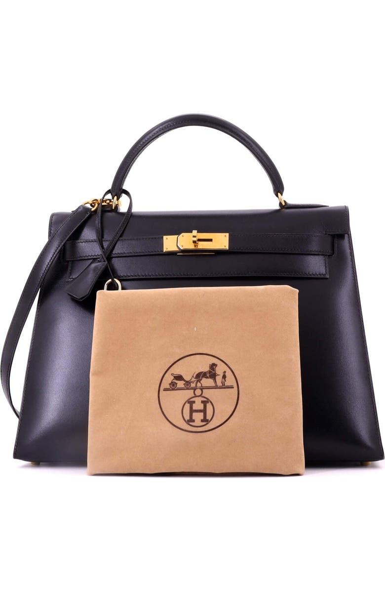 Pre-Owned Hermes Kelly Handbag Black Box Calf with Gold Hardware 32, Alternate, color, Noir