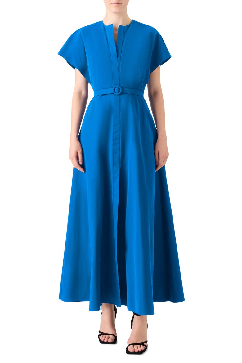 Belted Techno Maxi Dress, Main, color, COBALT BLUE