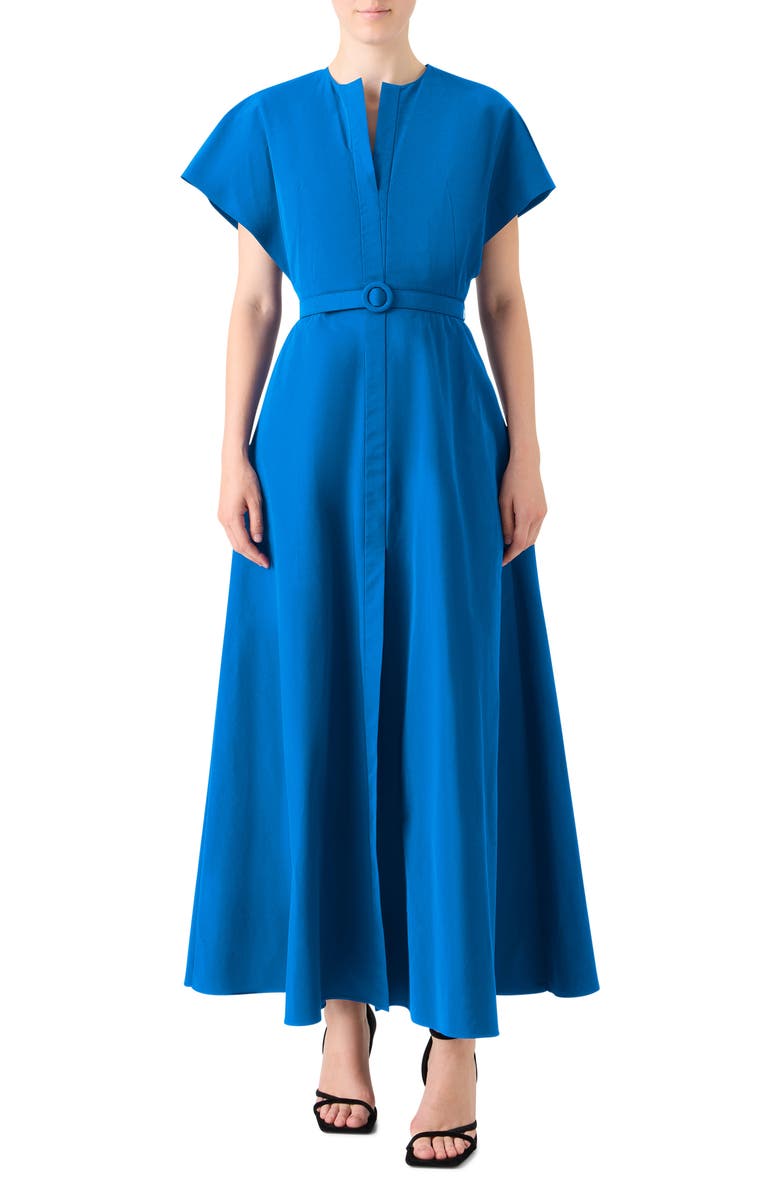 Akris punto Belted Techno Maxi Dress, Main, color, Cobalt Blue