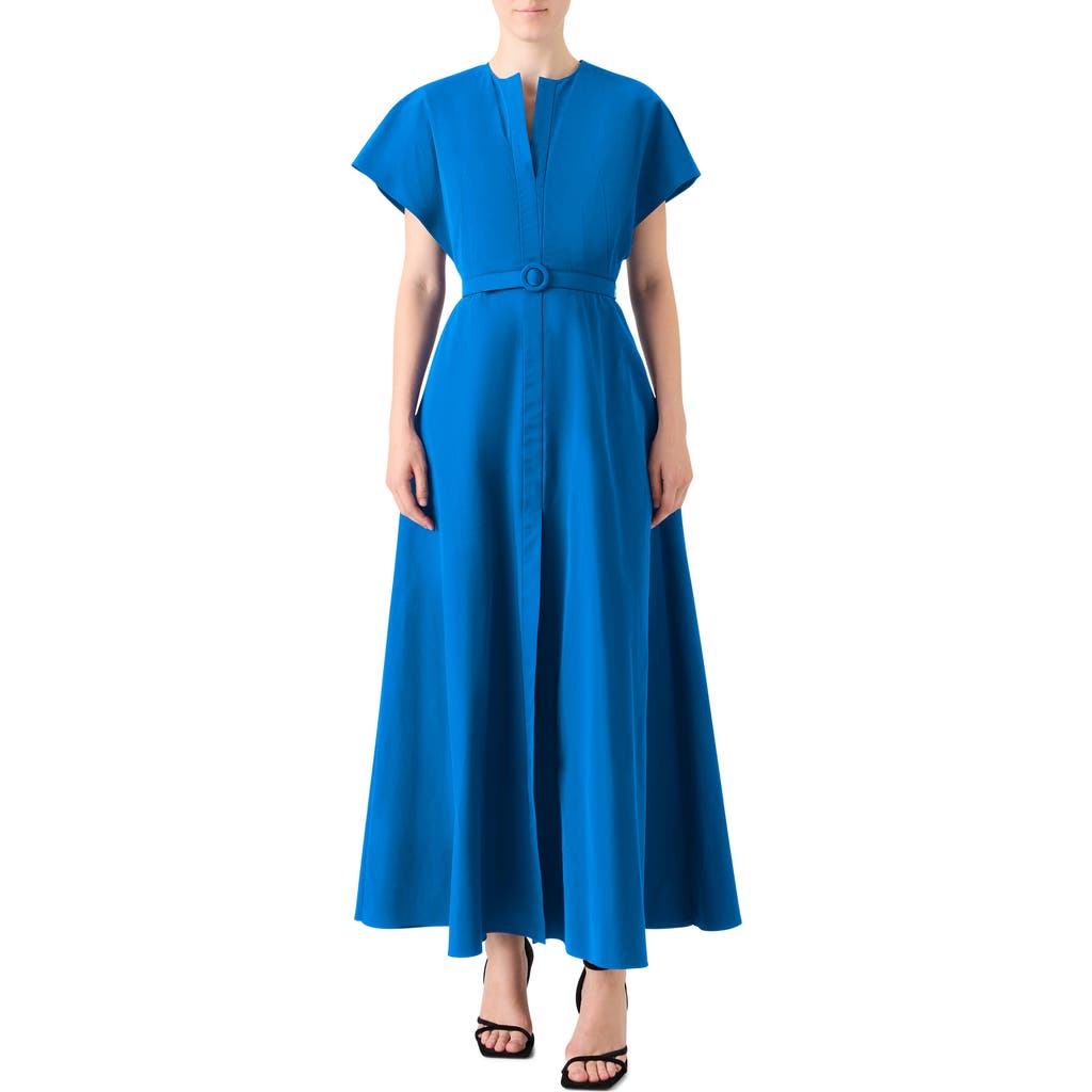 Akris Punto Short-sleeve Belted Techno Midi Dress In Blue