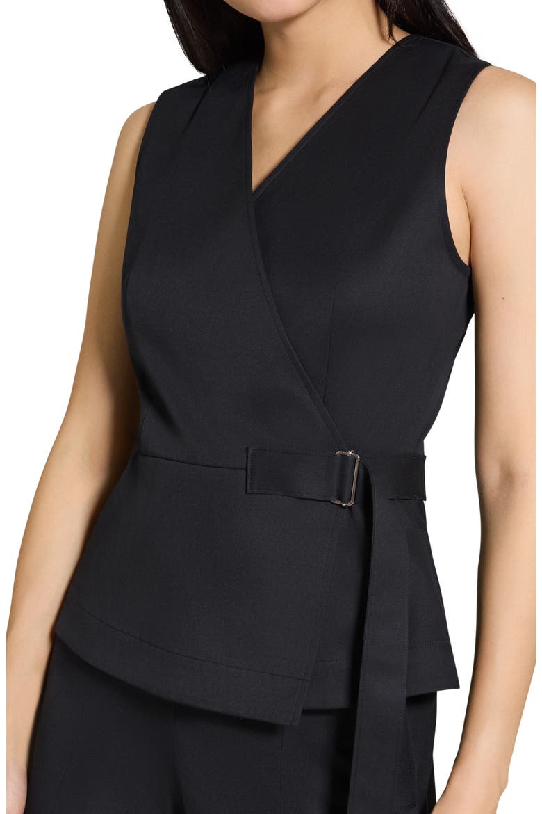 Sleeveless Stretch Cotton Wrap Top, Alternate, color, BLACK