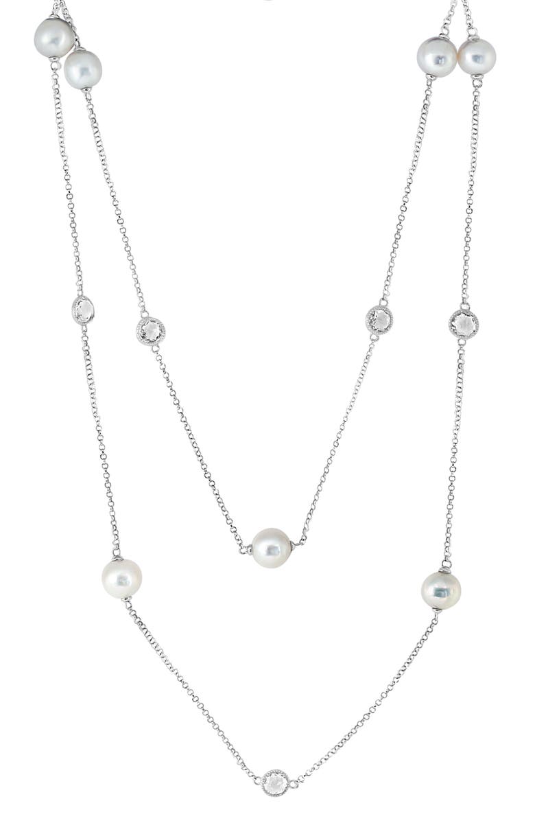 EFFY Sterling Silver White Topaz & Freshwater Pearl Station Long Necklace, Main, color,