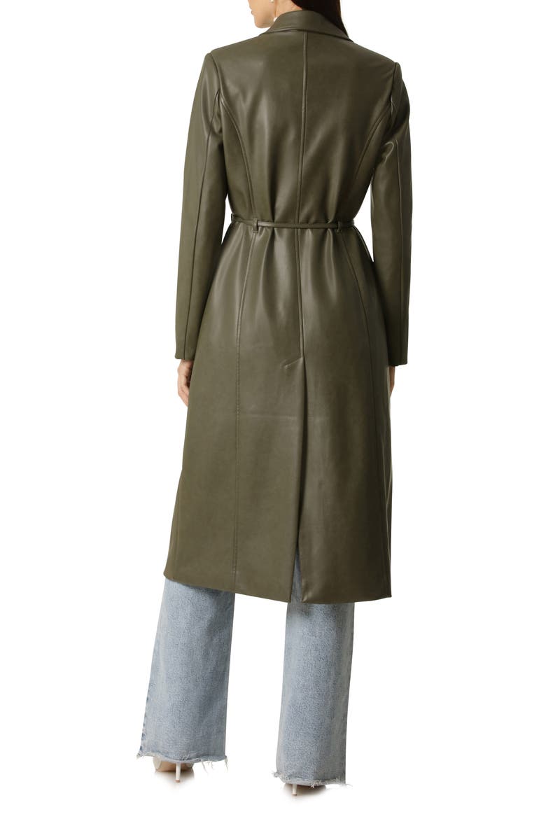 Faux Leather Trench Coat, Alternate, color, BAYLEAF