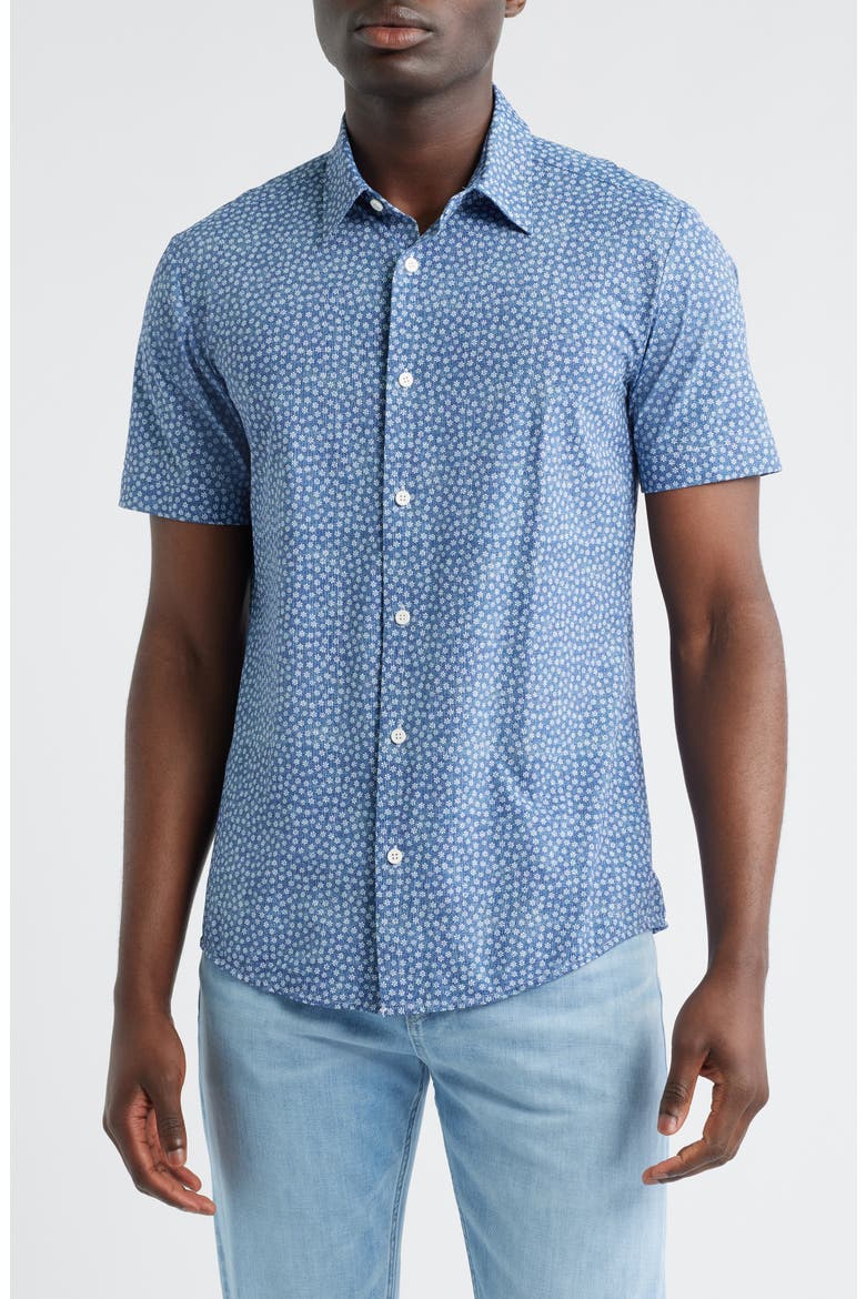 Roan Ken Short Sleeve Button-Up Shirt, Main, color, DARK BLUE