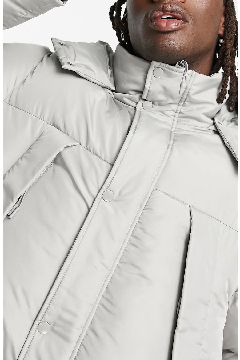 Quilted Longline Puffer Jacket, Alternate, color, GREY