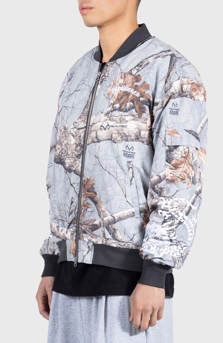 PLEASURES x Realtree EDGE<sup>®</sup> Dragon Water Resistant Satin Bomber Jacket, Alternate, color, Grey Edge