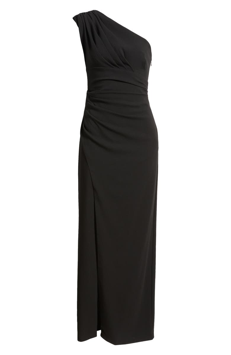 Vince Camuto Draped One-Shoulder Crepe Gown, Alternate, color, Black