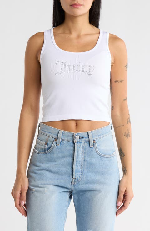 Rhinestone Logo Seamless Crop Tank