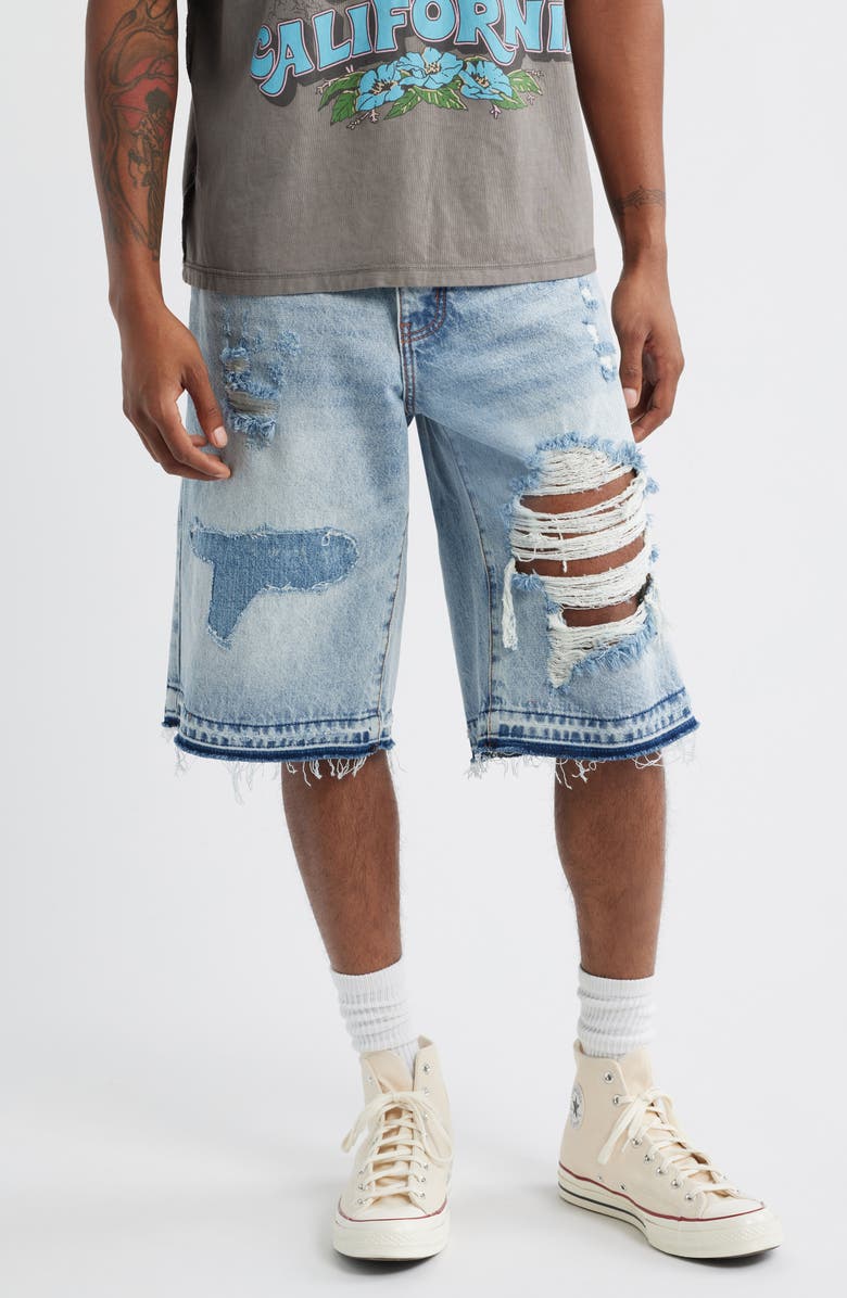 DIET STARTS MONDAY Rip & Repair Denim Shorts, Main, color, Indigo