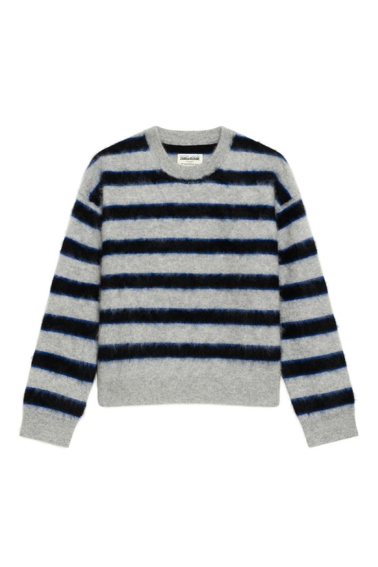 Markuz Stripe Brushed Cashmere Sweater, Alternate, color, GRIS CHINE CLAI