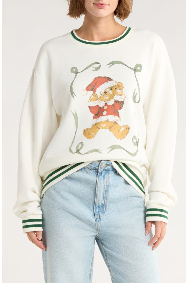 Christmas Teddy Sweater, Main, color, MARSHMALLOW/ WASHED FOREST